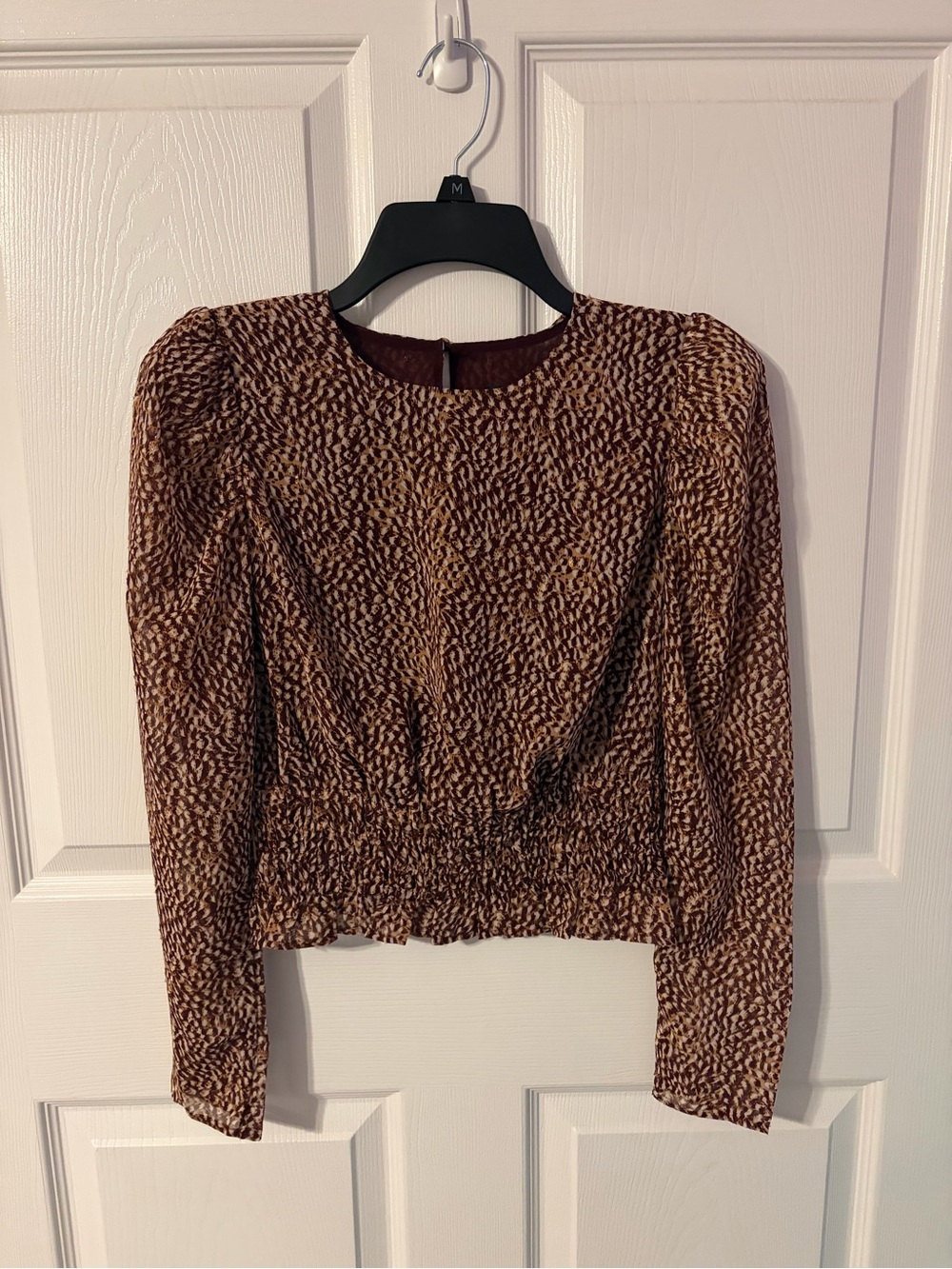 Express Brown Patterned Long-Sleeve Blouse